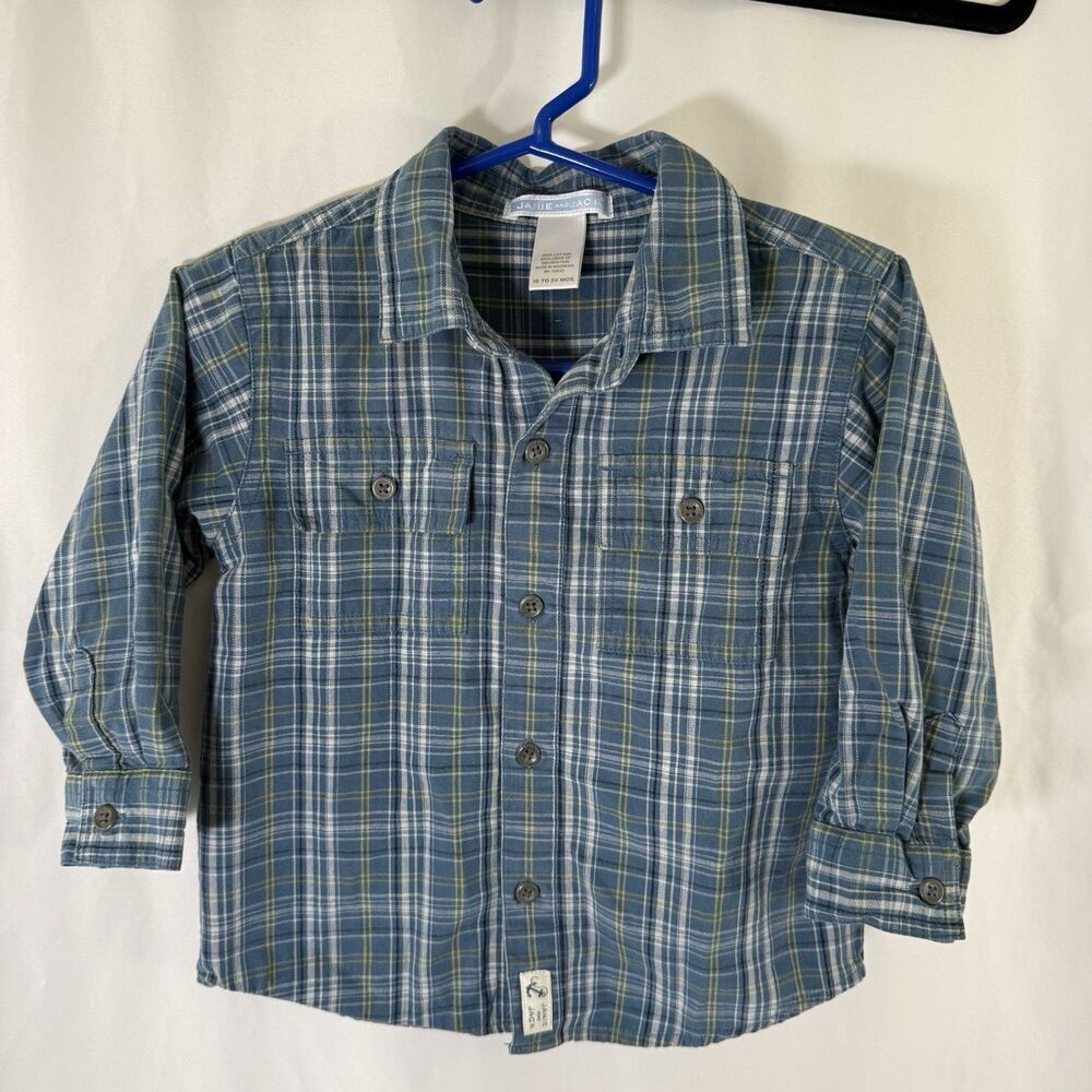 Janie & Jack Shirt Baby Boy 18 to 24 Months Blue Plaid Long Sleeve Button Up